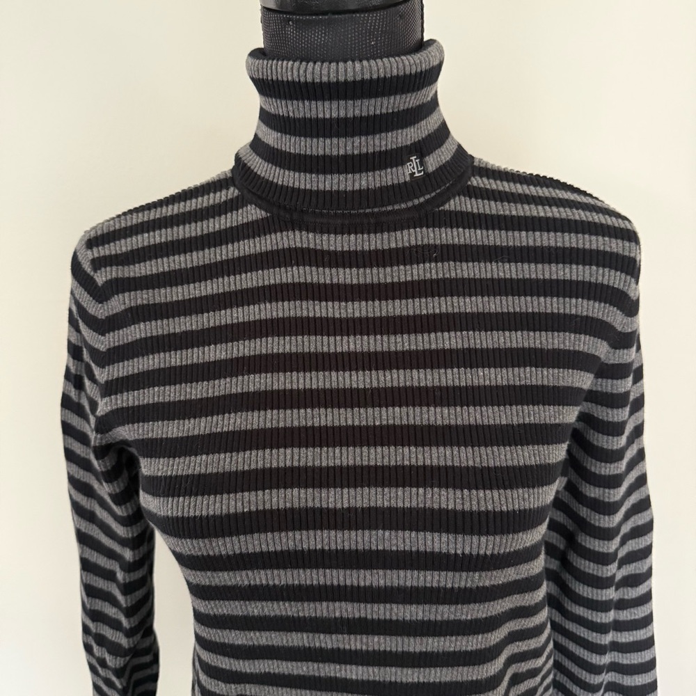 Ralph Lauren Black and Gray Striped Sweater - Picture 2 of 7
